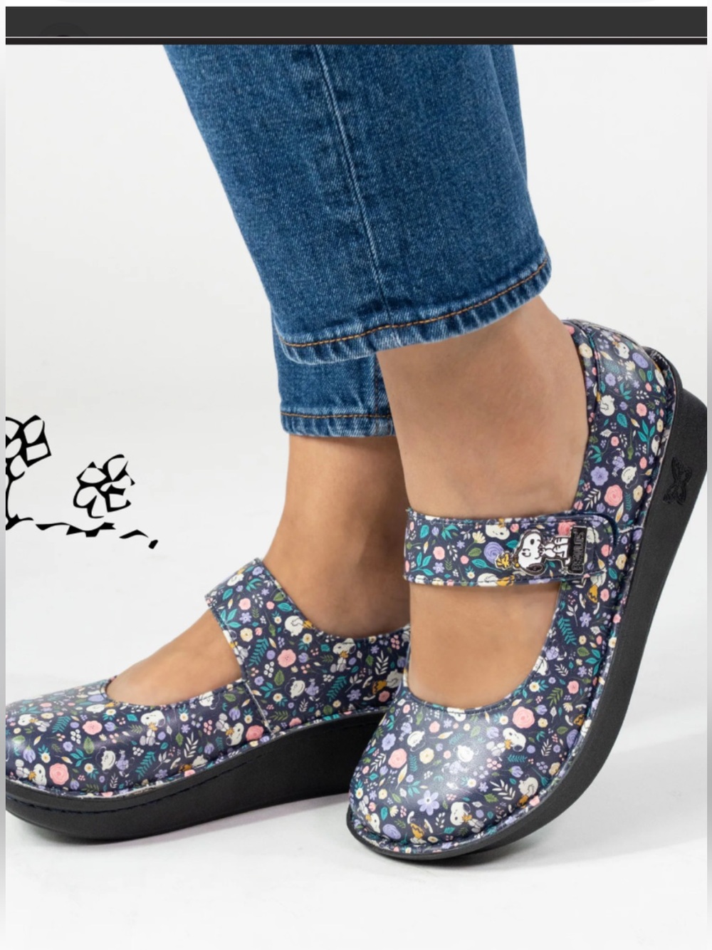 NEW Alegria Paloma Peanuts Snoopy Floral
Leather Mary Jane Shoes EU 41US 10.5-11